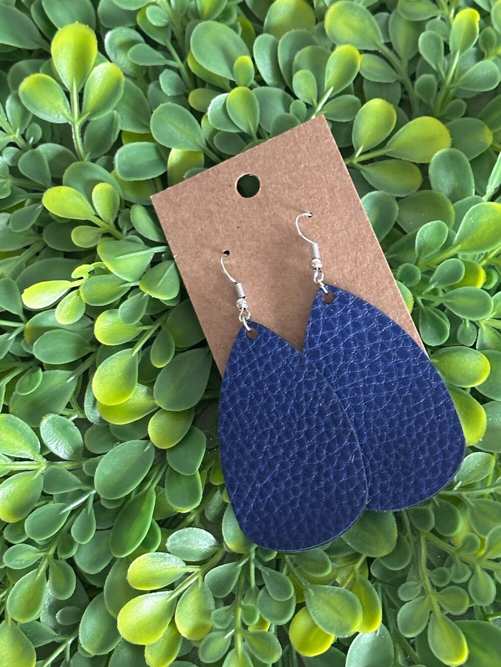 Blue leather, teardrop, lightweight earrings BOGO FREE